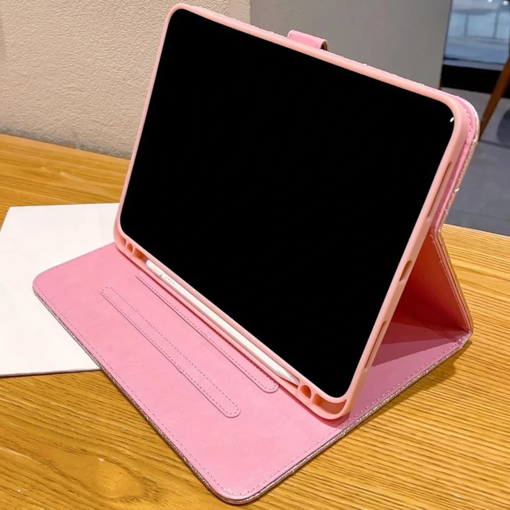 Holographic Quilted Tablet Case with Crown Accent - Pink